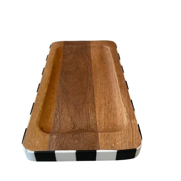 Black & White Checkered Enameled Mango Wood Serving Tray 12x6 Made In India NEW - Picture 16 of 16